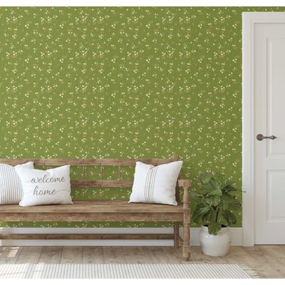 Revestimento de Parede Autoadesivo Destacável Floral Noturno Pequeno Verde para Quarto, Banheiro, Lavanderia e Interior de Armário - S4Sassy 63,5 cm (L) × 304,8 cm (C) / Verde - Vinil Liso