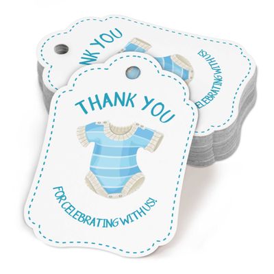 Etiquetas de Agradecimento em Papel para Presente e Festa, Tema Berço Azul, Coleção Chá de Bebê Boy Boy - Pacote com 50 - Inkdotpot 7,62 Cm × 5,08 Cm / Branco