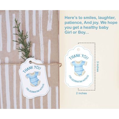 Etiquetas de Agradecimento em Papel para Presente e Festa, Tema Berço Azul, Coleção Chá de Bebê Boy Boy - Pacote com 50 - Inkdotpot 7,62 Cm × 5,08 Cm / Branco