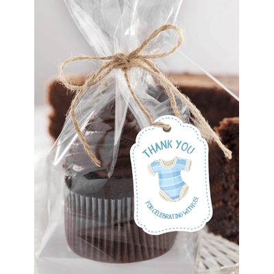 Etiquetas de Agradecimento em Papel para Presente e Festa, Tema Berço Azul, Coleção Chá de Bebê Boy Boy - Pacote com 50 - Inkdotpot 7,62 Cm × 5,08 Cm / Branco