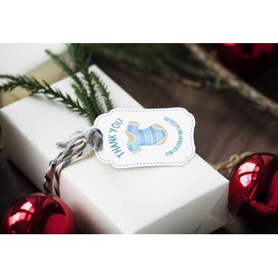 Etiquetas de Agradecimento em Papel para Presente e Festa, Tema Berço Azul, Coleção Chá de Bebê Boy Boy - Pacote com 50 - Inkdotpot 7,62 Cm × 5,08 Cm / Branco
