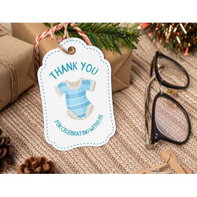 Etiquetas de Agradecimento em Papel para Presente e Festa, Tema Berço Azul, Coleção Chá de Bebê Boy Boy - Pacote com 50 - Inkdotpot 7,62 Cm × 5,08 Cm / Branco