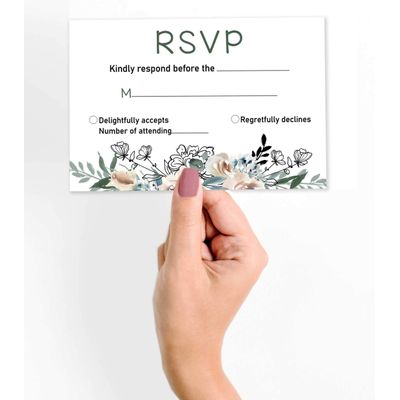 50 Cartões RSVP em Branco com Envelopes Brancos - Floral para Casamento/Jantar de Ensaio/Chá de Bebê/Chá de Panela/Noivado - Inkdotpot 10,16 Cm × 15,24 Cm / Branco