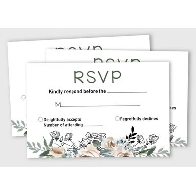 50 Cartões RSVP em Branco com Envelopes Brancos - Floral para Casamento/Jantar de Ensaio/Chá de Bebê/Chá de Panela/Noivado - Inkdotpot 10,16 Cm × 15,24 Cm / Branco