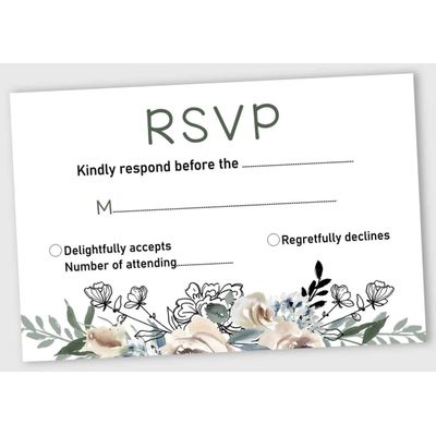 50 Cartões RSVP em Branco com Envelopes Brancos - Floral para Casamento/Jantar de Ensaio/Chá de Bebê/Chá de Panela/Noivado - Inkdotpot 10,16 Cm × 15,24 Cm / Branco
