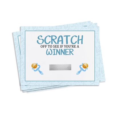 Cartões Raspáveis para Chá de Bebê Menino, Pacote com 30, Tema Berço Azul para Jogos - Inkdotpot 10,16 Cm × 7,62 Cm / Branco