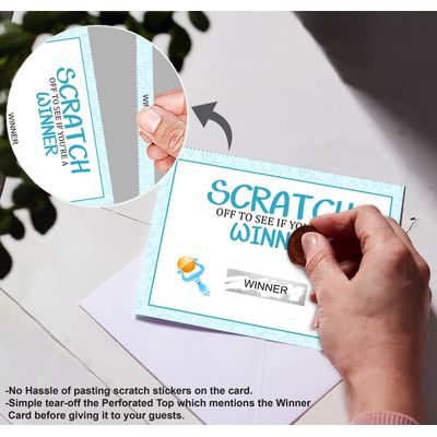 Cartões Raspáveis para Chá de Bebê Menino, Pacote com 30, Tema Berço Azul para Jogos - Inkdotpot 10,16 Cm × 7,62 Cm / Branco