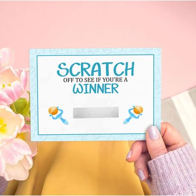 Cartões Raspáveis para Chá de Bebê Menino, Pacote com 30, Tema Berço Azul para Jogos - Inkdotpot 10,16 Cm × 7,62 Cm / Branco