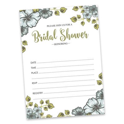 50 Cartões Florais Quadrados em Branco para Sugestões de Presentes, Chá de Noiva, Chá de Panela e Despedida de Solteira - Inkdotpot 12,7 Cm × 17,78 Cm / Branco - Convite