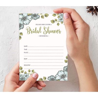 50 Cartões Florais Quadrados em Branco para Sugestões de Presentes, Chá de Noiva, Chá de Panela e Despedida de Solteira - Inkdotpot 12,7 Cm × 17,78 Cm / Branco - Convite