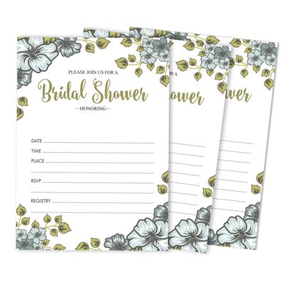 50 Cartões Florais Quadrados em Branco para Sugestões de Presentes, Chá de Noiva, Chá de Panela e Despedida de Solteira - Inkdotpot 12,7 Cm × 17,78 Cm / Branco - Convite