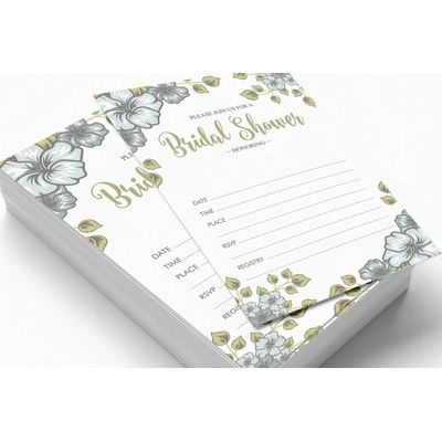 50 Cartões Florais Quadrados em Branco para Sugestões de Presentes, Chá de Noiva, Chá de Panela e Despedida de Solteira - Inkdotpot 12,7 Cm × 17,78 Cm / Branco - Convite