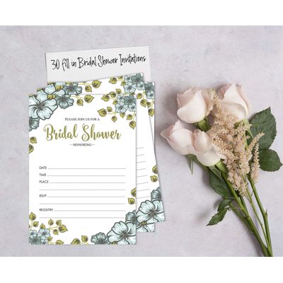 50 Cartões Florais Quadrados em Branco para Sugestões de Presentes, Chá de Noiva, Chá de Panela e Despedida de Solteira - Inkdotpot 12,7 Cm × 17,78 Cm / Branco - Convite
