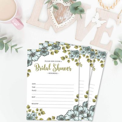 50 Cartões Florais Quadrados em Branco para Sugestões de Presentes, Chá de Noiva, Chá de Panela e Despedida de Solteira - Inkdotpot 12,7 Cm × 17,78 Cm / Branco - Convite