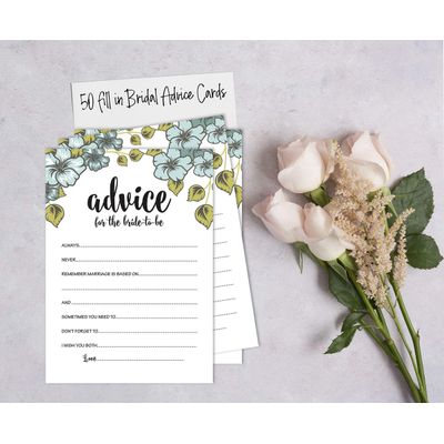50 Cartões Florais Quadrados em Branco para Sugestões de Presentes, Chá de Noiva, Chá de Panela e Despedida de Solteira - Inkdotpot 12,7 Cm × 17,78 Cm / Branco - Cartão de Conselho