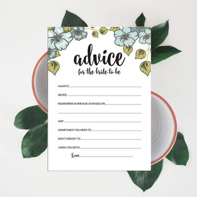 50 Cartões Florais Quadrados em Branco para Sugestões de Presentes, Chá de Noiva, Chá de Panela e Despedida de Solteira - Inkdotpot 12,7 Cm × 17,78 Cm / Branco - Cartão de Conselho