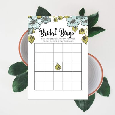 50 Cartões Florais Quadrados em Branco para Sugestões de Presentes, Chá de Noiva, Chá de Panela e Despedida de Solteira - Inkdotpot 12,7 Cm × 17,78 Cm / Branco - Bingo da Noiva