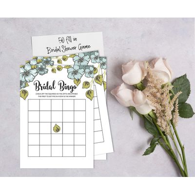 50 Cartões Florais Quadrados em Branco para Sugestões de Presentes, Chá de Noiva, Chá de Panela e Despedida de Solteira - Inkdotpot 12,7 Cm × 17,78 Cm / Branco - Bingo da Noiva