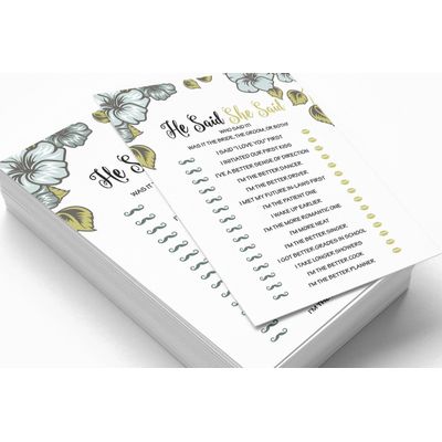 50 Cartões Florais Quadrados em Branco para Sugestões de Presentes, Chá de Noiva, Chá de Panela e Despedida de Solteira - Inkdotpot 12,7 Cm × 17,78 Cm / Branco - Ele Disse, Ela Disse