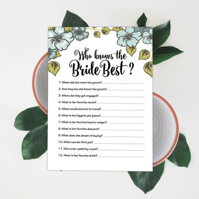 50 Cartões Florais Quadrados em Branco para Sugestões de Presentes, Chá de Noiva, Chá de Panela e Despedida de Solteira - Inkdotpot 12,7 Cm × 17,78 Cm / Branco - Quiz da Noiva