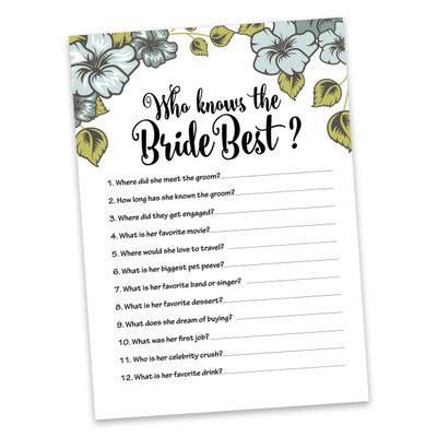 50 Cartões Florais Quadrados em Branco para Sugestões de Presentes, Chá de Noiva, Chá de Panela e Despedida de Solteira - Inkdotpot 12,7 Cm × 17,78 Cm / Branco - Quiz da Noiva