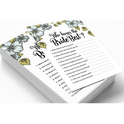 50 Cartões Florais Quadrados em Branco para Sugestões de Presentes, Chá de Noiva, Chá de Panela e Despedida de Solteira - Inkdotpot 12,7 Cm × 17,78 Cm / Branco - Quiz da Noiva