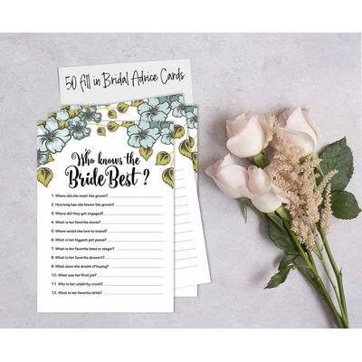 50 Cartões Florais Quadrados em Branco para Sugestões de Presentes, Chá de Noiva, Chá de Panela e Despedida de Solteira - Inkdotpot 12,7 Cm × 17,78 Cm / Branco - Quiz da Noiva