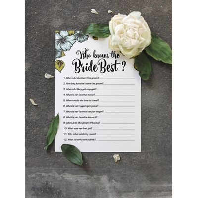 50 Cartões Florais Quadrados em Branco para Sugestões de Presentes, Chá de Noiva, Chá de Panela e Despedida de Solteira - Inkdotpot 12,7 Cm × 17,78 Cm / Branco - Quiz da Noiva