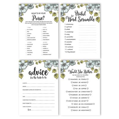 50 Cartões Florais Quadrados em Branco para Sugestões de Presentes, Chá de Noiva, Chá de Panela e Despedida de Solteira - Inkdotpot 12,7 Cm × 17,78 Cm / Branco - Conjunto de 4