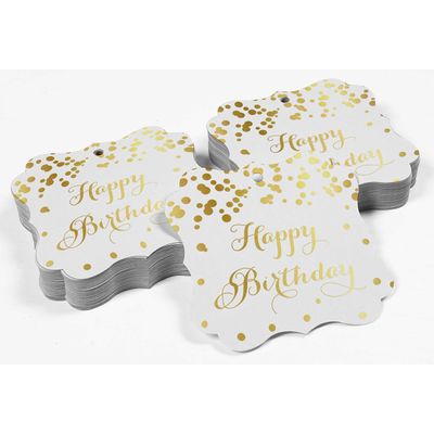Etiquetas Pendentes em Formato de Chaves 'Feliz Aniversário' para Lembrancinhas Metalizadas para Presentes - Inkdotpot 100 Etiquetas Metalizadas / Branco - Dourado