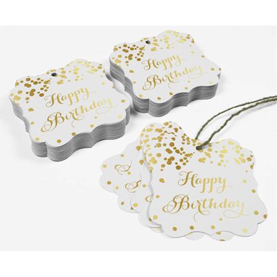 Etiquetas Pendentes em Formato de Chaves 'Feliz Aniversário' para Lembrancinhas Metalizadas para Presentes - Inkdotpot 100 Etiquetas Metalizadas / Branco - Dourado