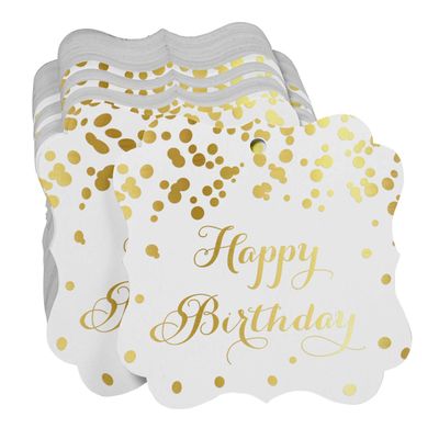 Etiquetas Pendentes em Formato de Chaves 'Feliz Aniversário' para Lembrancinhas Metalizadas para Presentes - Inkdotpot 100 Etiquetas Metalizadas / Branco - Dourado