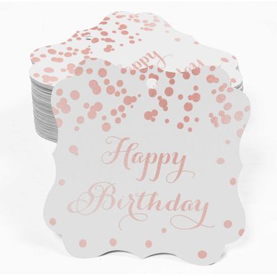 Etiquetas Pendentes em Formato de Chaves 'Feliz Aniversário' para Lembrancinhas Metalizadas para Presentes - Inkdotpot 100 Etiquetas Metalizadas / Branco - Ouro Rosé