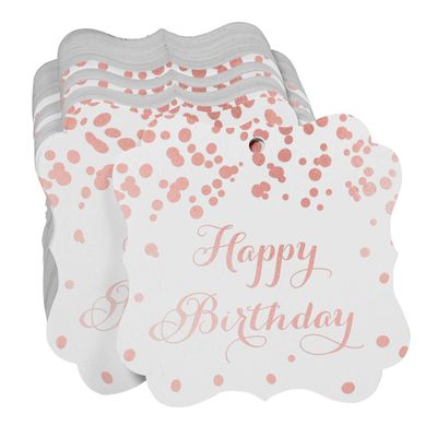 Etiquetas Pendentes em Formato de Chaves 'Feliz Aniversário' para Lembrancinhas Metalizadas para Presentes - Inkdotpot 100 Etiquetas Metalizadas / Branco - Ouro Rosé