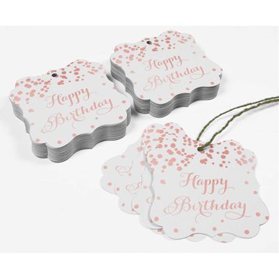 Etiquetas Pendentes em Formato de Chaves 'Feliz Aniversário' para Lembrancinhas Metalizadas para Presentes - Inkdotpot 100 Etiquetas Metalizadas / Branco - Ouro Rosé