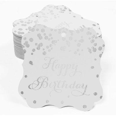 Etiquetas Pendentes em Formato de Chaves 'Feliz Aniversário' para Lembrancinhas Metalizadas para Presentes - Inkdotpot 100 Etiquetas Metalizadas / Branco - Prata