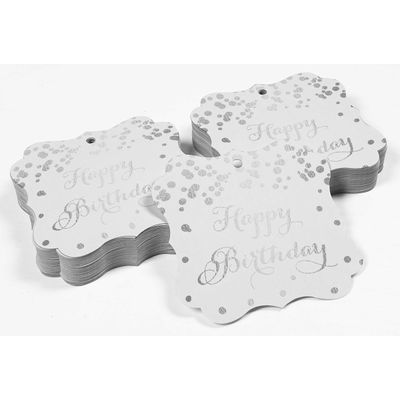 Etiquetas Pendentes em Formato de Chaves 'Feliz Aniversário' para Lembrancinhas Metalizadas para Presentes - Inkdotpot 100 Etiquetas Metalizadas / Branco - Prata
