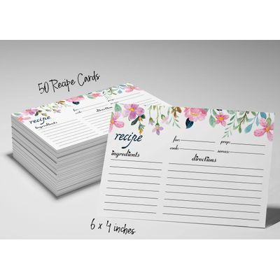 Cartões de Receita 10 x 15 cm (50), Cartão Premium Grosso Dupla Face para Casamento/Chá de Bebê/Chá de Panela, Tema Floral - Inkdotpot 15,24 Cm × 10,16 Cm / Branco