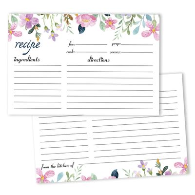 Cartões de Receita 10 x 15 cm (50), Cartão Premium Grosso Dupla Face para Casamento/Chá de Bebê/Chá de Panela, Tema Floral - Inkdotpot 15,24 Cm × 10,16 Cm / Branco