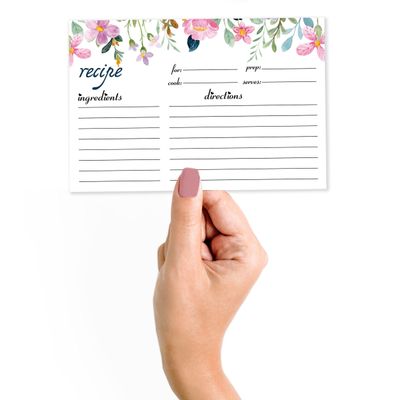 Cartões de Receita 10 x 15 cm (50), Cartão Premium Grosso Dupla Face para Casamento/Chá de Bebê/Chá de Panela, Tema Floral - Inkdotpot 15,24 Cm × 10,16 Cm / Branco