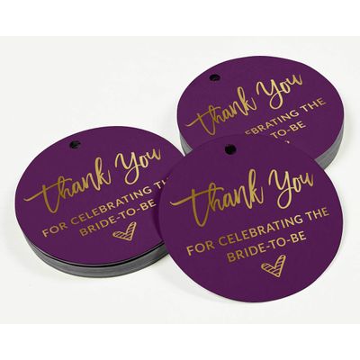 Etiquetas Pendentes de Papel Metalizado 'Obrigado por Celebrar a Futura Noiva' para Lembrancinhas de Chá de Panela - Inkdotpot 100 Etiquetas Metalizadas / Roxo - Dourado