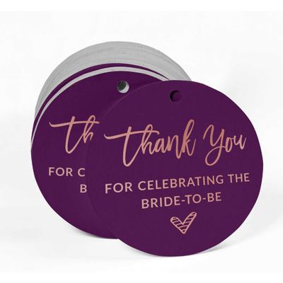 Etiquetas Pendentes de Papel Metalizado 'Obrigado por Celebrar a Futura Noiva' para Lembrancinhas de Chá de Panela - Inkdotpot 100 Etiquetas Metalizadas / Roxo - Ouro Rosé