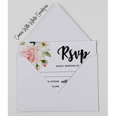 50 Cartões RSVP em Branco Floral com Envelopes Brancos 10 x 15 cm para Casamento, Chá de Panela, Chá de Bebê e Jantar de Ensaio - Inkdotpot 10,16 Cm × 15,24 Cm / Branco