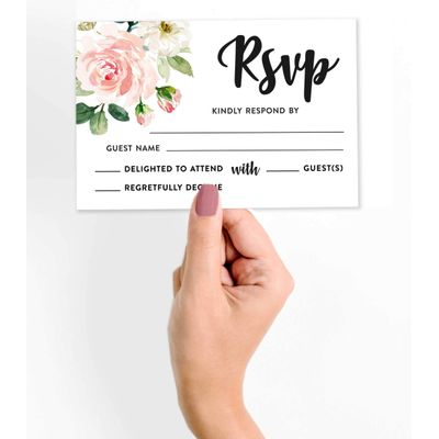 50 Cartões RSVP em Branco Floral com Envelopes Brancos 10 x 15 cm para Casamento, Chá de Panela, Chá de Bebê e Jantar de Ensaio - Inkdotpot 10,16 Cm × 15,24 Cm / Branco