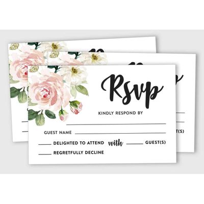 50 Cartões RSVP em Branco Floral com Envelopes Brancos 10 x 15 cm para Casamento, Chá de Panela, Chá de Bebê e Jantar de Ensaio - Inkdotpot 10,16 Cm × 15,24 Cm / Branco