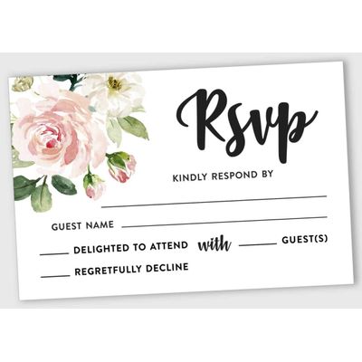 50 Cartões RSVP em Branco Floral com Envelopes Brancos 10 x 15 cm para Casamento, Chá de Panela, Chá de Bebê e Jantar de Ensaio - Inkdotpot 10,16 Cm × 15,24 Cm / Branco