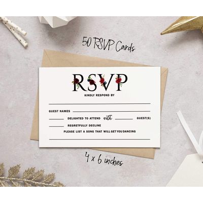 50 Cartões RSVP em Branco com Envelopes Brancos Floral 10x15 cm - para Casamento/Chá de Panela/Chá de Bebê/Jantar de Ensaio - Inkdotpot 10,16 Cm × 15,24 Cm / Branco