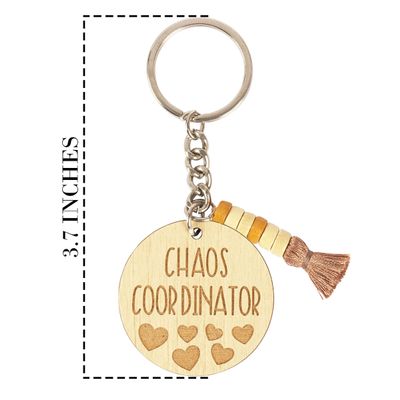 Chaveiro Engraçado Gravado em Madeira Coordenador do Caos - Presente para Mãe/Professor(a) - Inkdotpot 9,4 Cm / Marrom