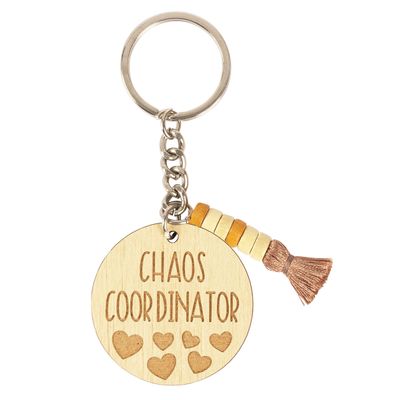 Chaveiro Engraçado Gravado em Madeira Coordenador do Caos - Presente para Mãe/Professor(a) - Inkdotpot 9,4 Cm / Marrom
