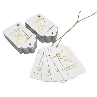 Tags de Papel com Foil Obrigado por Compartilhar Nosso Dia para Chá de Panela/Chá de Bebê/Aposentadoria/Casamento/Aniversário - Inkdotpot 100 Etiquetas Metalizadas / Branco - Dourado